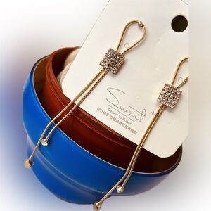 Trendy Stylish Korean Style Gold & Silvertoned Rhinestone Fashion Earrings 2.5"